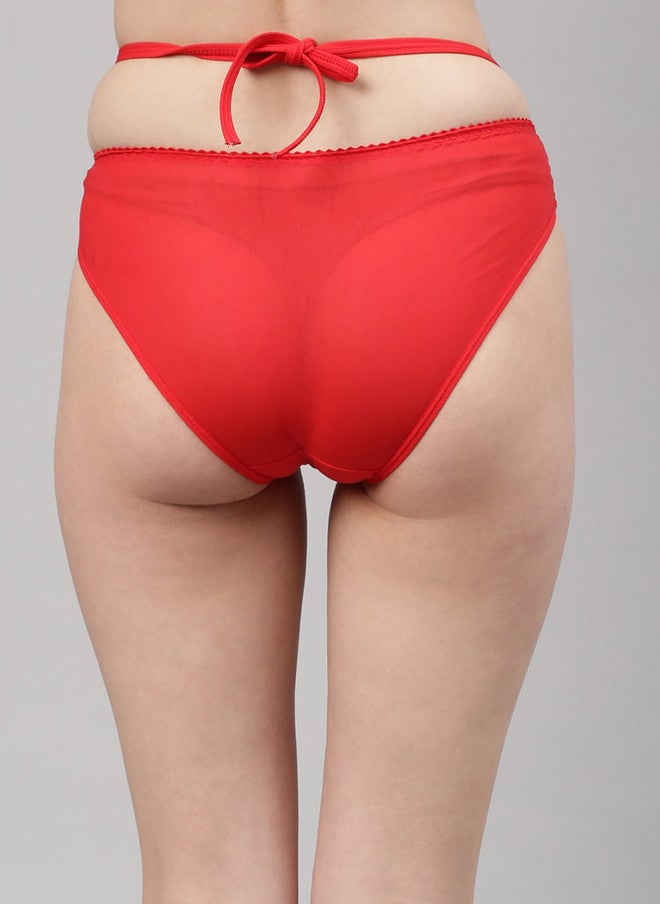 CUKOO Women Red Bikini Briefs with Tie-Up Closure - Image 3